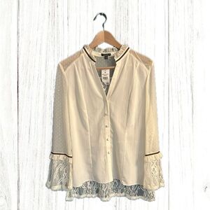 XOXO Romantic Lace Button Down Blouse
